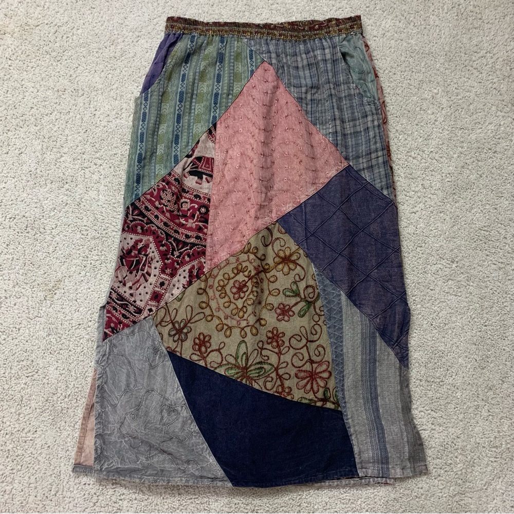Women's SACRED THREADS Ethnic PATCHWORK Bohemian MAXI Hippie SKIRT